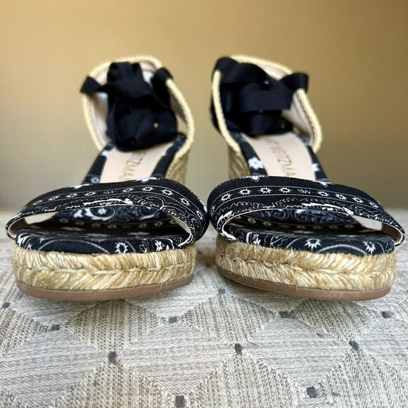 Stuart Weitzman Illeana Black Paisley Bandana Print Espadrille Sandal Women 8.5 - Picture 7 of 16